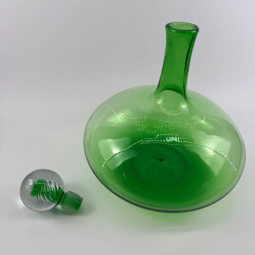 Blenko‎ 6716 Joel Myers Olive Green Decanter Air Twist Stopper MCM